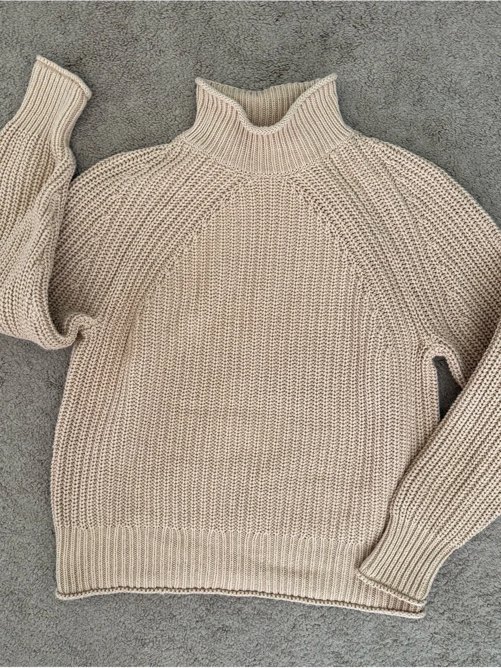 J. Crew Relaxed Rollneck Sweater Sandy Beach Tan Size Small 100% Cotton